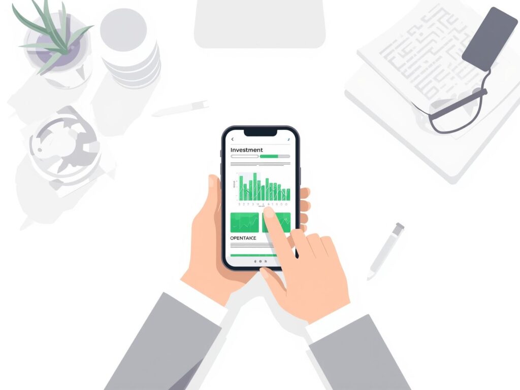 スマホで投資学習ルーティンを実践する人のイラスト