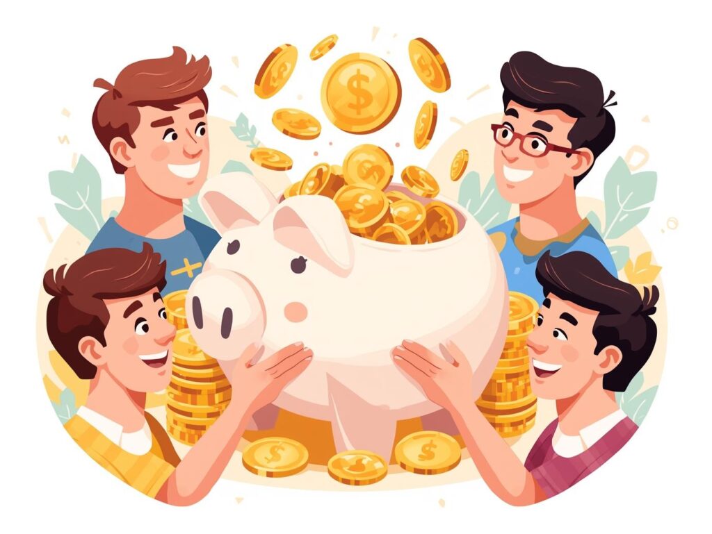 浮いたお金を貯金と少額投資に分けるイラスト