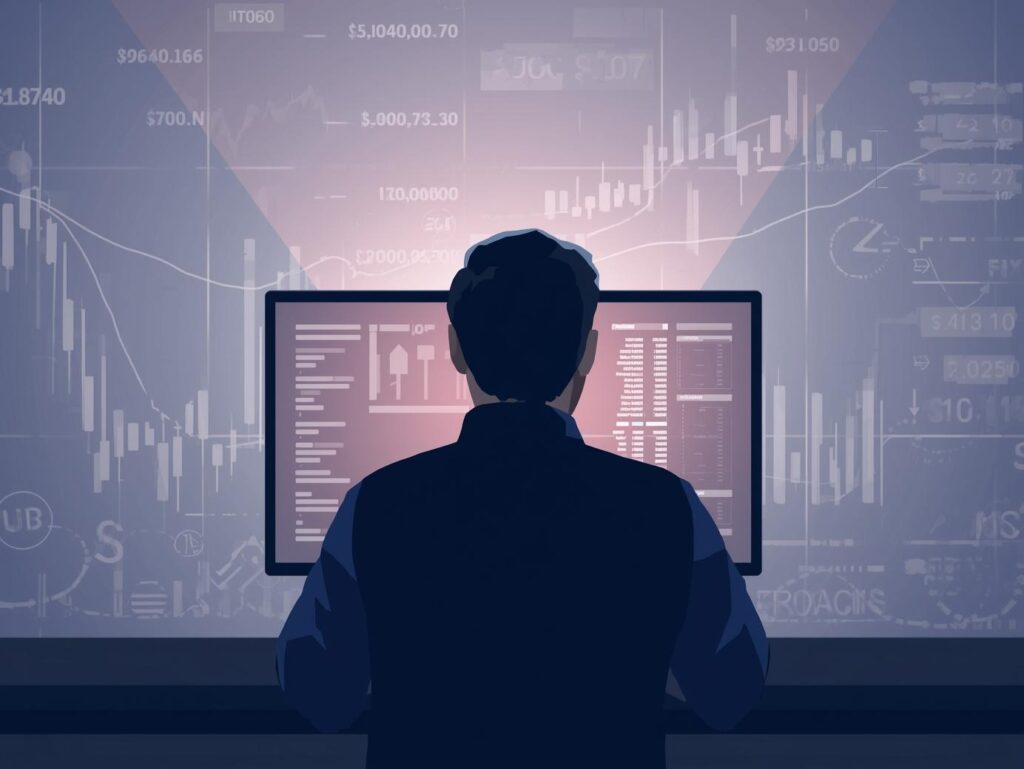 FX初心者がパソコン画面を前に悩んでいるイメージ