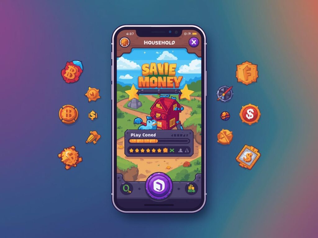 家計簿や節約をクエスト化して楽しく管理するイメージ