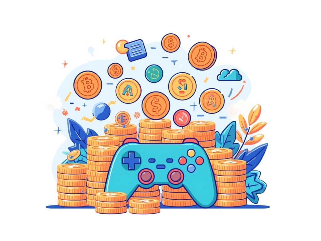 ゲームを楽しみながら資産を築いていくイメージ