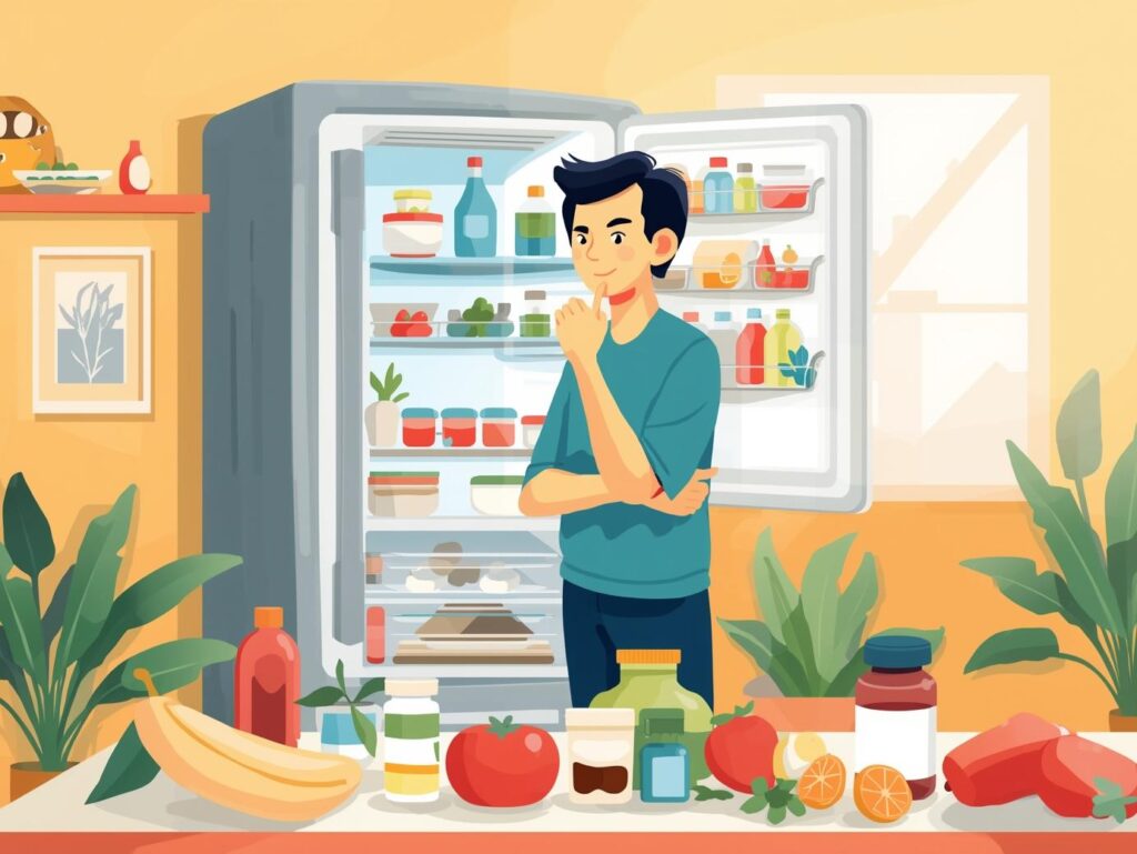 一人暮らしで食費を節約しながら食事プランを考えるイラスト