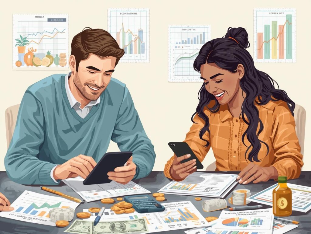 節約効果を数字で計算している一人暮らしのイラスト