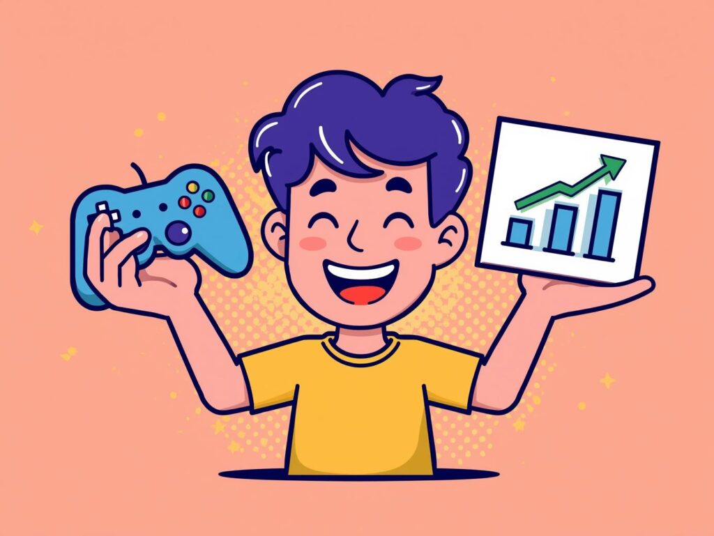 貯めたポイントをゲーム購入や少額投資に活用するイラスト